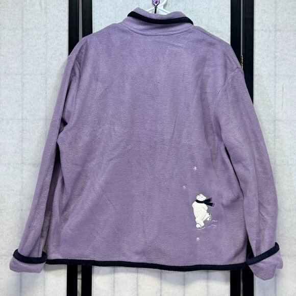 Christopher & Banks Purple Polar Bear Embroidered Button Up L Fleece Jacket NWT - Picture 2 of 11